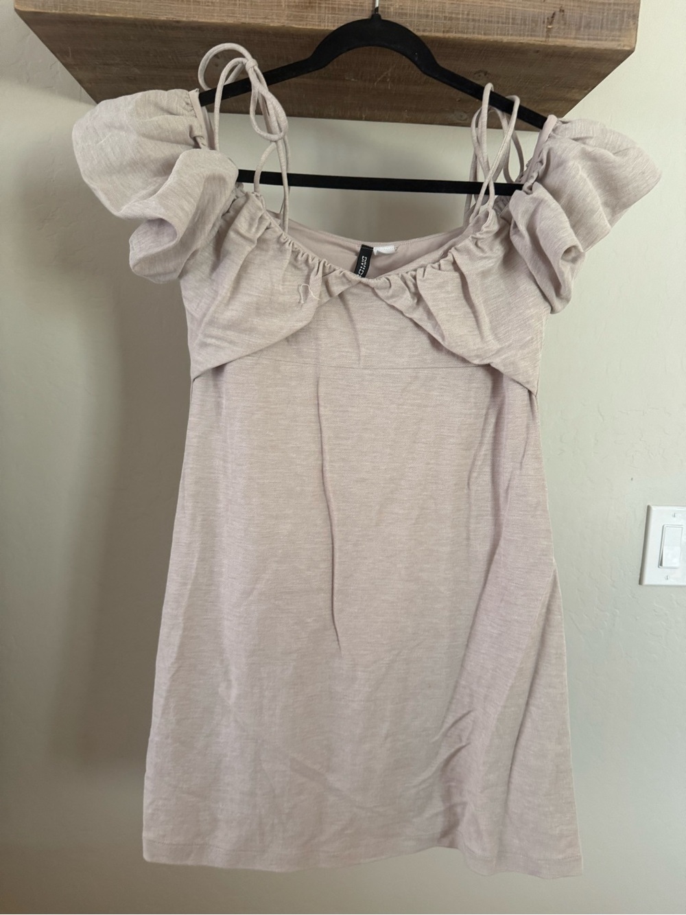 Off-Shoulder Ruffle Mini Dress - Light Beige